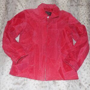Henig Furs Red 100% Suede Leather Patchwork Jacket